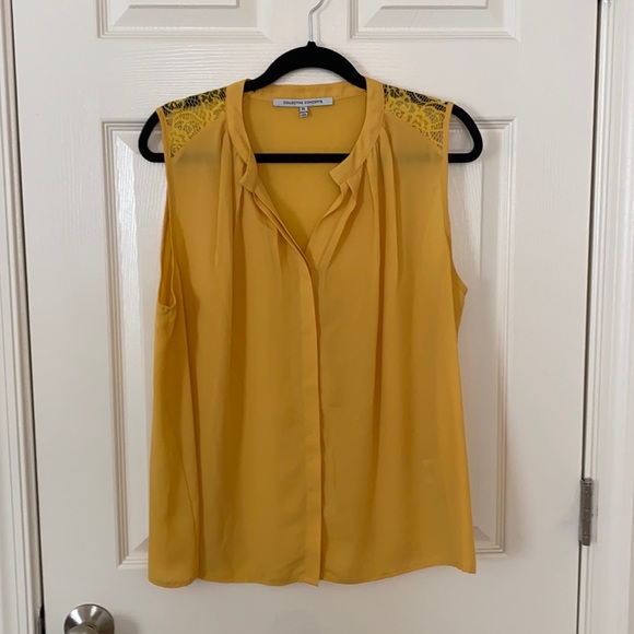 Collective Concepts Tops - Yellow Sleeveless Lace Detail Top XL